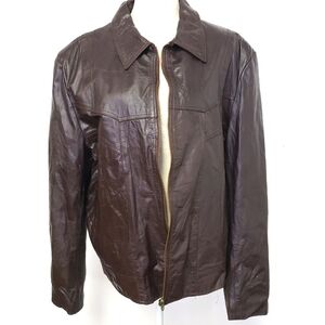 VINTAGE Leather Brown Jacket 48RT As Is. NEEDS NEW ZIPPER
